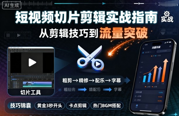 短视频切片剪辑实战指南，从剪辑技巧到流量突破-锦宝资源站