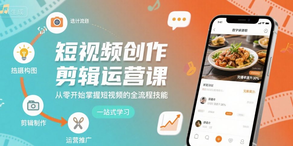 短视频创作剪辑运营课，从零开始掌握短视频的全流程技能-锦宝资源站