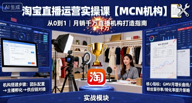 淘宝直播运营实操课【MCN机构】，从0到1做一家月销千W的直播机构-锦宝资源站