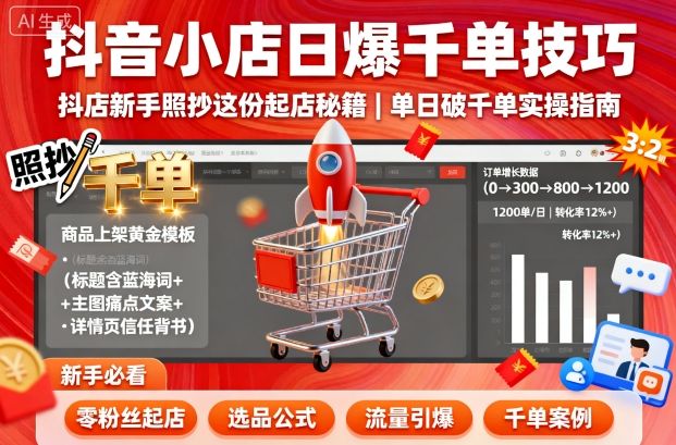 抖音小店日爆千单技巧，抖店新手照抄这份起店秘籍，单日破千单-锦宝资源站