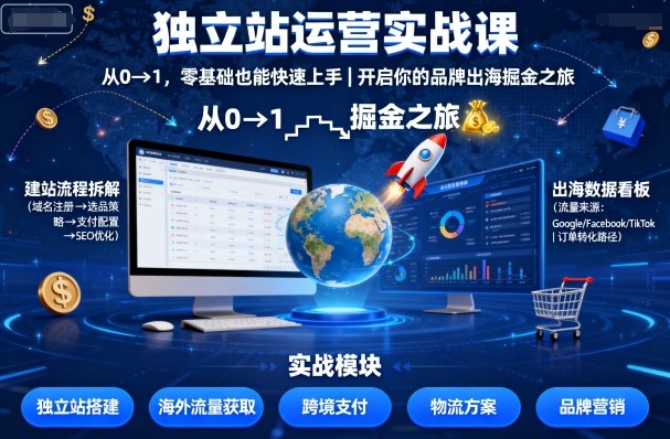 独立站运营实战课，​从0到1，零基础也能快速上手，开启你的品牌出海掘金之旅-锦宝资源站