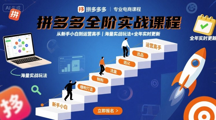 拼多多全阶实战课程，从新手小白到运营高手，海量实战玩法+全年实时更新【2025年9月更新】-锦宝资源站