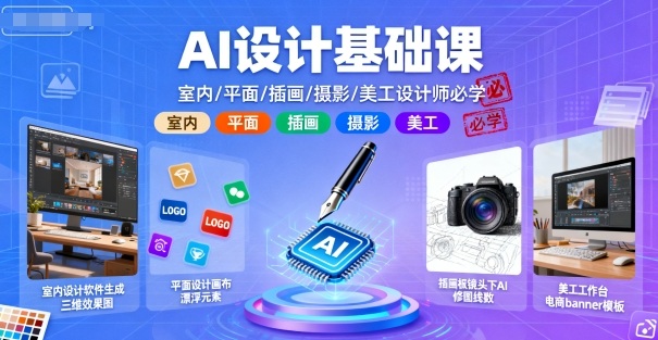 AI设计基础课，室内、平面、插画、摄影、美工设计师必学的-锦宝资源站