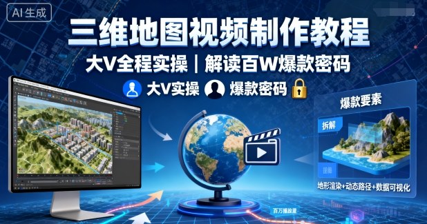 三维地图视频制作教程，大V全程实操，解读百W爆款密码-锦宝资源站