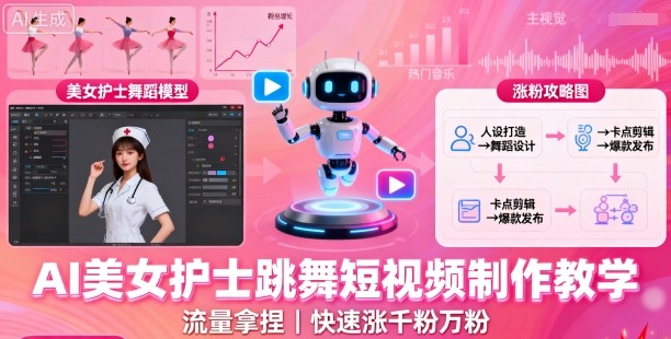 AI美女护士跳舞短视频制作教学，流量拿捏，快速涨千粉万粉【提示词+视频教程】-锦宝资源站