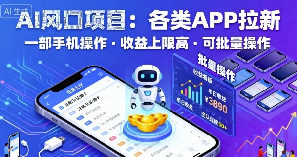 AI风口项目，各类APP拉新，一部手机就可以操作，收益上限高，可批量操作-锦宝资源站