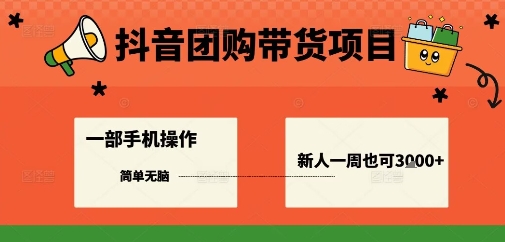 抖音团购带货项目，一部手机简单操作，一周3k+-锦宝资源站