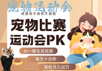 AI一键生成宠物比赛运动会PK视频，纯原创不用剪不用拍，每天十分钟，轻松月入过1W+-锦宝资源站