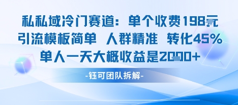 私域冷门赛道单个收费198米引流模板简单人群精准 45%的转化率单人一天大概收益多张-锦宝资源站