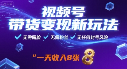 视频号带货变现新玩法，无需露脸，无需粉丝，无任何封号风险，一天收益8张【揭秘】-锦宝资源站