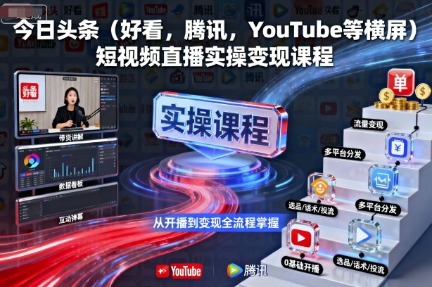 今日头条（好看，腾讯，YouTube等横屏）短视频直播实操变现课程-锦宝资源站