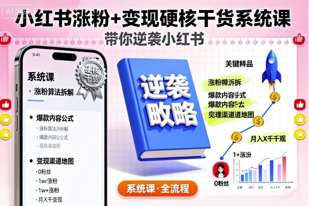 小红书涨粉+变现硬核干货系统课，带你逆袭小红书-锦宝资源站