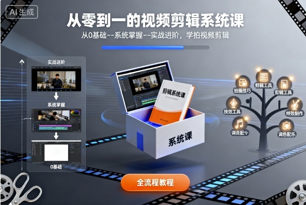 从零到一的视频剪辑系统课，从0基础–系统掌握–实战进阶，学拍视频剪辑-锦宝资源站
