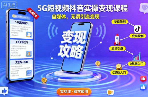 5G短视频抖音实操变现课程，自媒体，无谓引流变现-锦宝资源站
