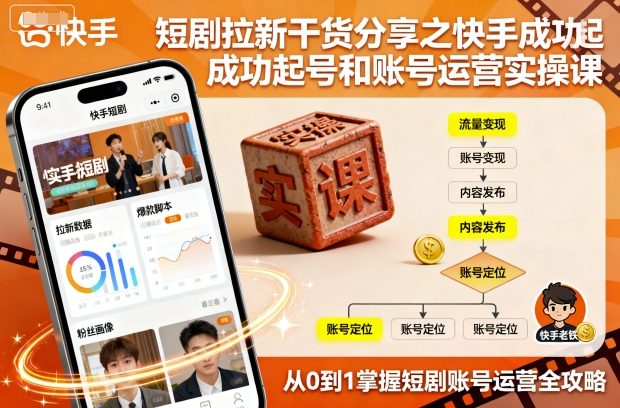 短剧拉新干货分享之快手成功起号和账号运营实操课-锦宝资源站