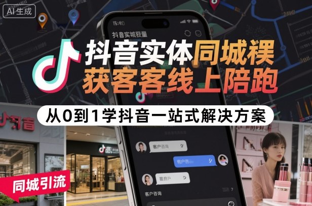 抖音实体同城获客线上陪跑，从0到1学抖音一站式解决方案-锦宝资源站