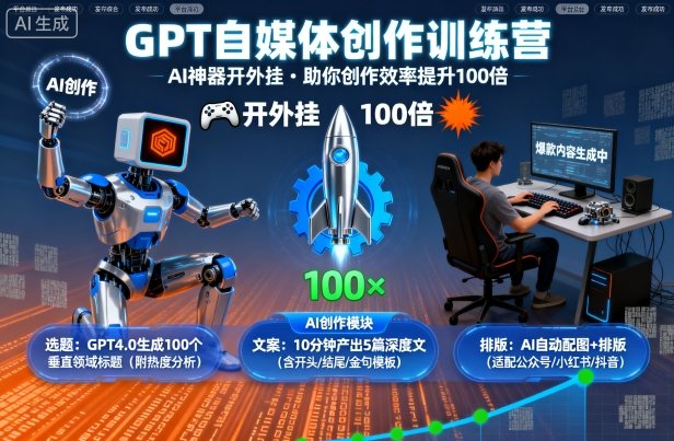 GPT自媒体创作训练营：AI神器开外挂，助你创作效率提升100倍-锦宝资源站