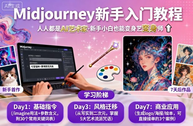 midjourney新手入门教程：人人都是AI艺术家，新手小白也能变身艺术大师-锦宝资源站