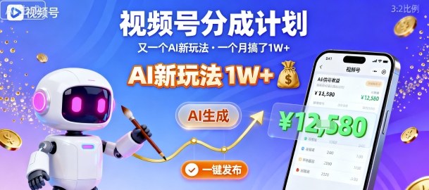 视频号分成计划：又一个AI新玩法，一个月搞了1W+，纯AI生成，一键发布即可-锦宝资源站
