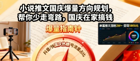 小说推文国庆爆量方向规划，帮你少走弯路，国庆在家搞钱-锦宝资源站