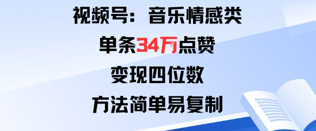 视频号分成计划新玩法：音乐情感类单条34W点赞，变现四位数，方法简单易复制-锦宝资源站