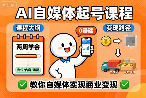 AI自媒体起号课程，0基础小白两周学会，教你自媒体实现商业变现-锦宝资源站