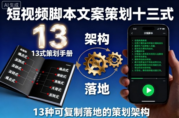 短视频脚本文案策划十三式，13种可复制落地的策划架构-锦宝资源站