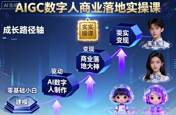 AIGC数字人商业落地实操课，从零基础小白到AI数字人大神-锦宝资源站